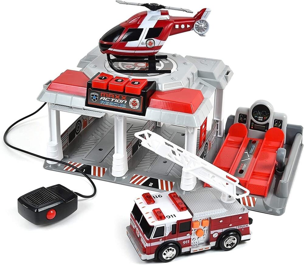 Fire and Rescue Garage Lights and Sounds Toy Set for Kids Working Intercom NIB